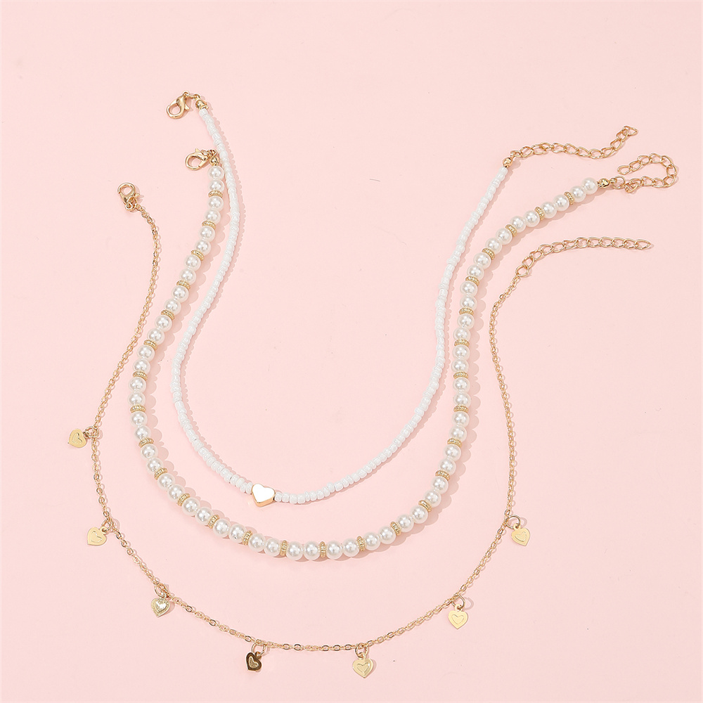 Süß Süss Herzform Künstliche Perle Legierung Perlen Mädchen Halskette display picture 3