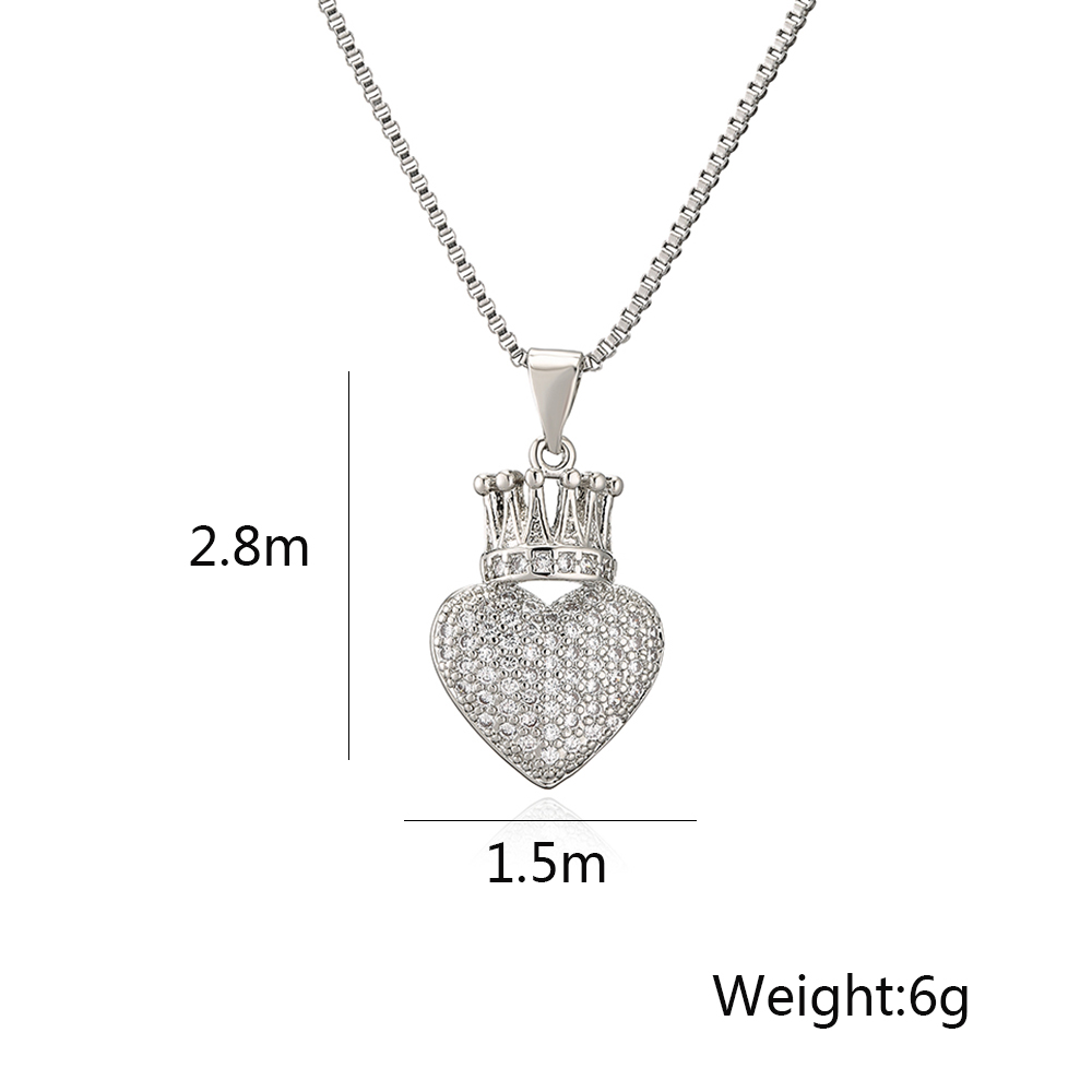 Elegant Simple Style Heart Shape Crown Copper 18k Gold Plated Zircon Pendant Necklace In Bulk display picture 1