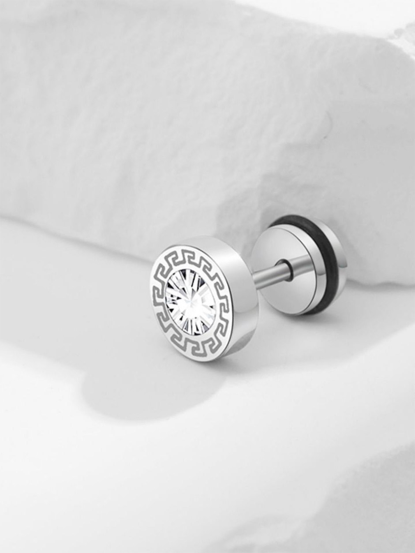 1 Piece Casual Hip-hop Round Solid Color Inlay Stainless Steel Diamond Ear Studs display picture 4
