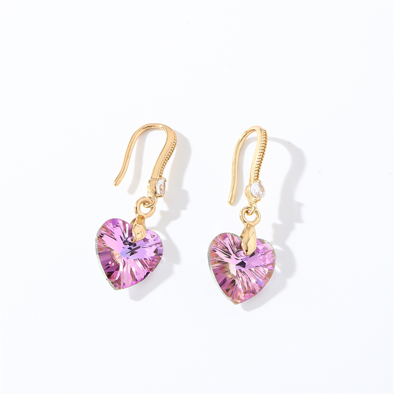 1 Pair Casual Elegant Modern Style Geometric Heart Shape Flower Copper Zircon Gold Plated Drop Earrings display picture 2