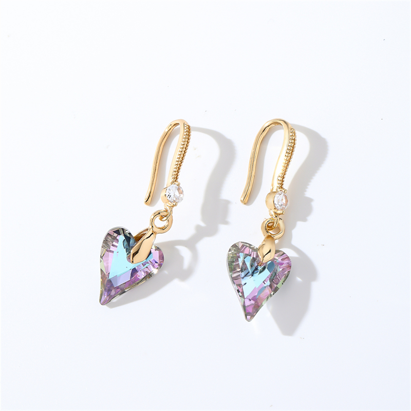 1 Pair Casual Elegant Modern Style Geometric Heart Shape Flower Copper Zircon Gold Plated Drop Earrings display picture 12