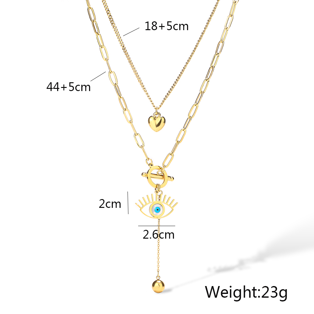 Wholesale Retro Streetwear Devil'S Eye Heart Shape 304 Stainless Steel Plating 18K Gold Plated Layered Necklaces display picture 1
