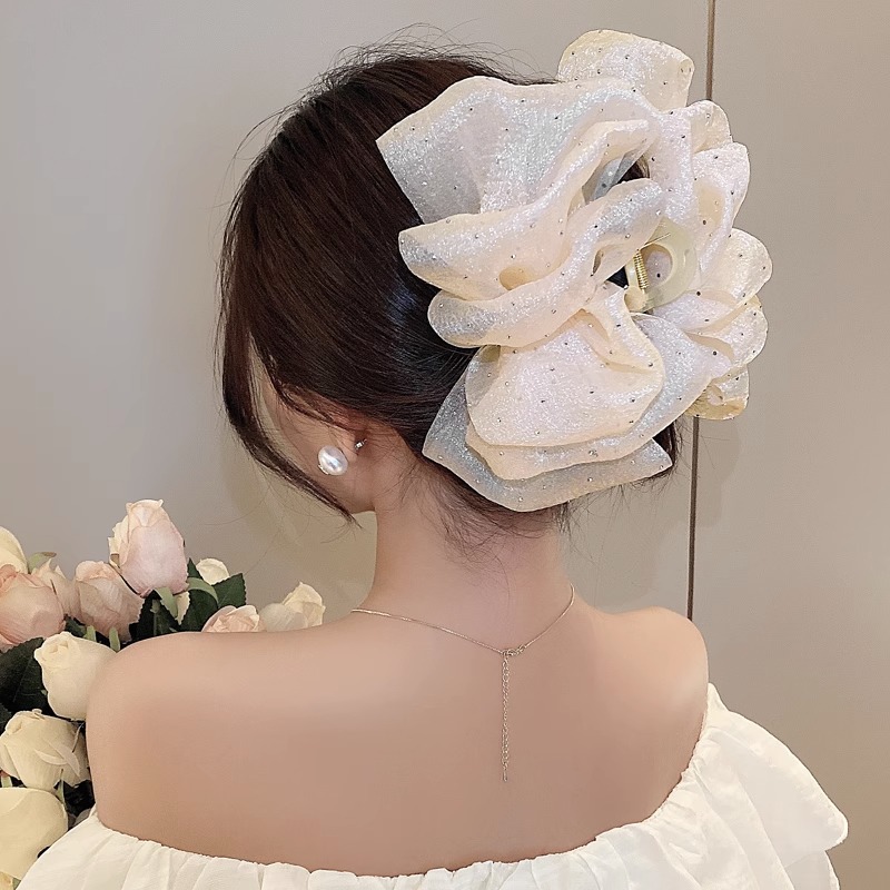 Elegant Korean Style Solid Color Bow Knot Rhinestone Gauze Hair Clip display picture 2
