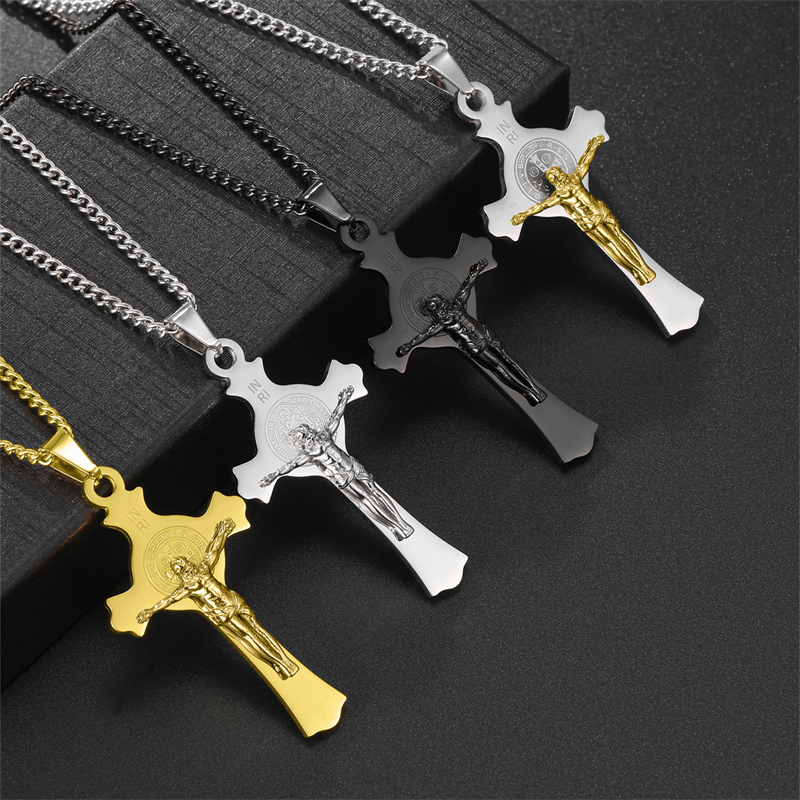 Hip-hop Retro Human Cross Stainless Steel Unisex Pendant Necklace display picture 4