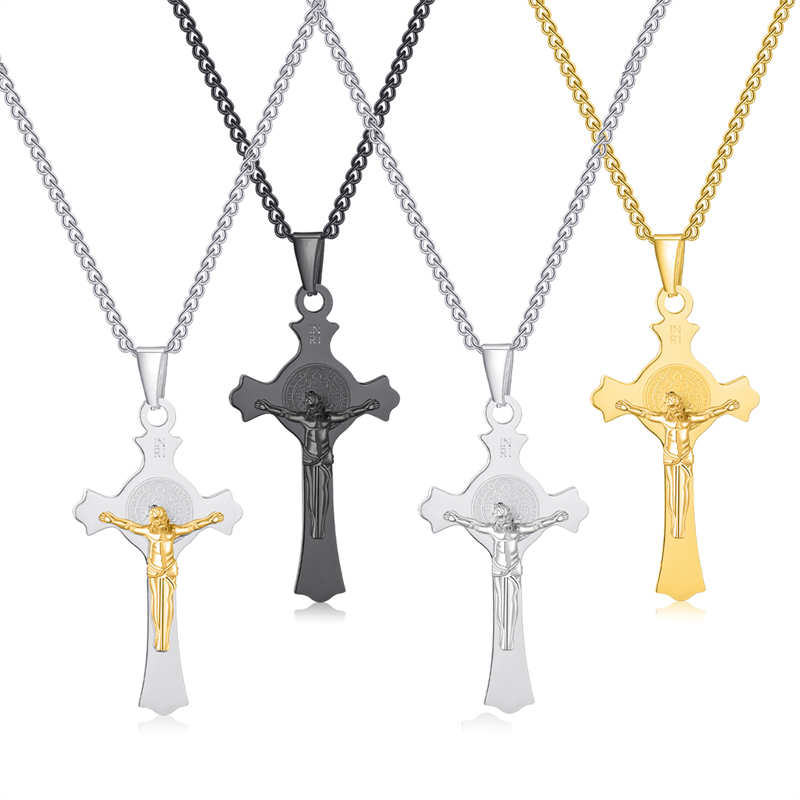 Hip-hop Retro Human Cross Stainless Steel Unisex Pendant Necklace display picture 2