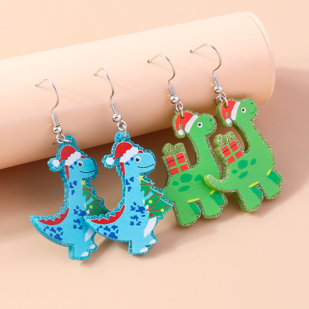 1 Pair Cute Christmas Hat Christmas Tree Dinosaur Zinc Alloy Drop Earrings display picture 4