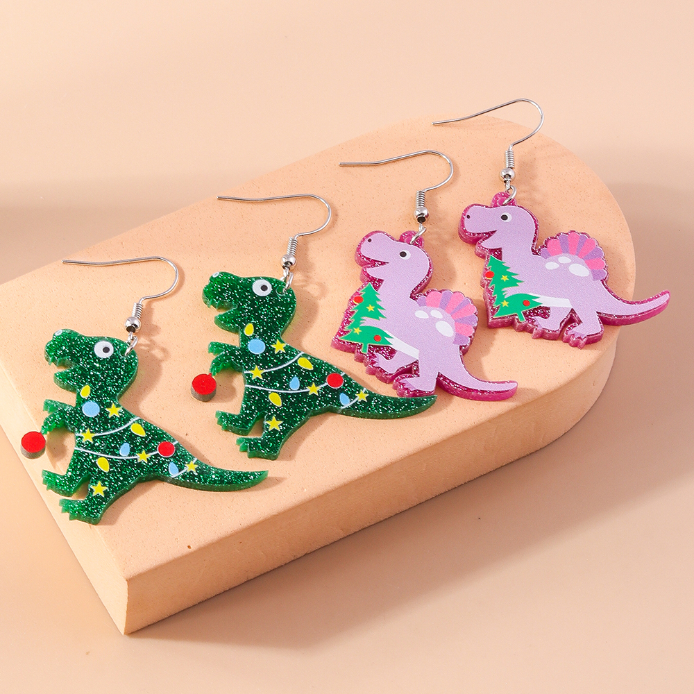 1 Pair Cute Christmas Hat Christmas Tree Dinosaur Zinc Alloy Drop Earrings display picture 3