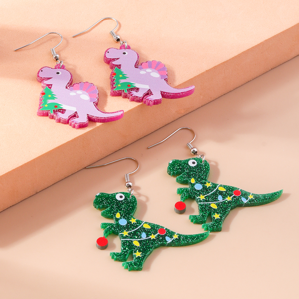 1 Pair Cute Christmas Hat Christmas Tree Dinosaur Zinc Alloy Drop Earrings display picture 12