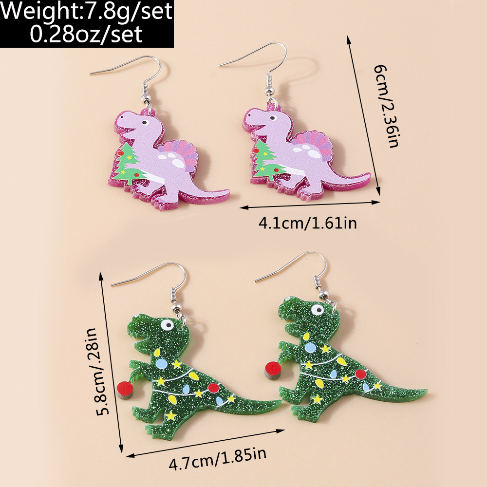 1 Pair Cute Christmas Hat Christmas Tree Dinosaur Zinc Alloy Drop Earrings display picture 1