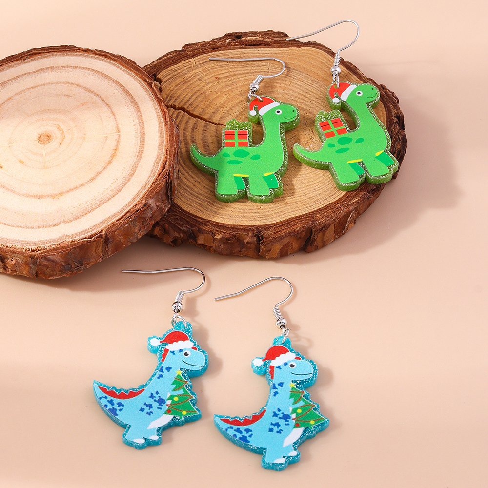 1 Pair Cute Christmas Hat Christmas Tree Dinosaur Zinc Alloy Drop Earrings display picture 2