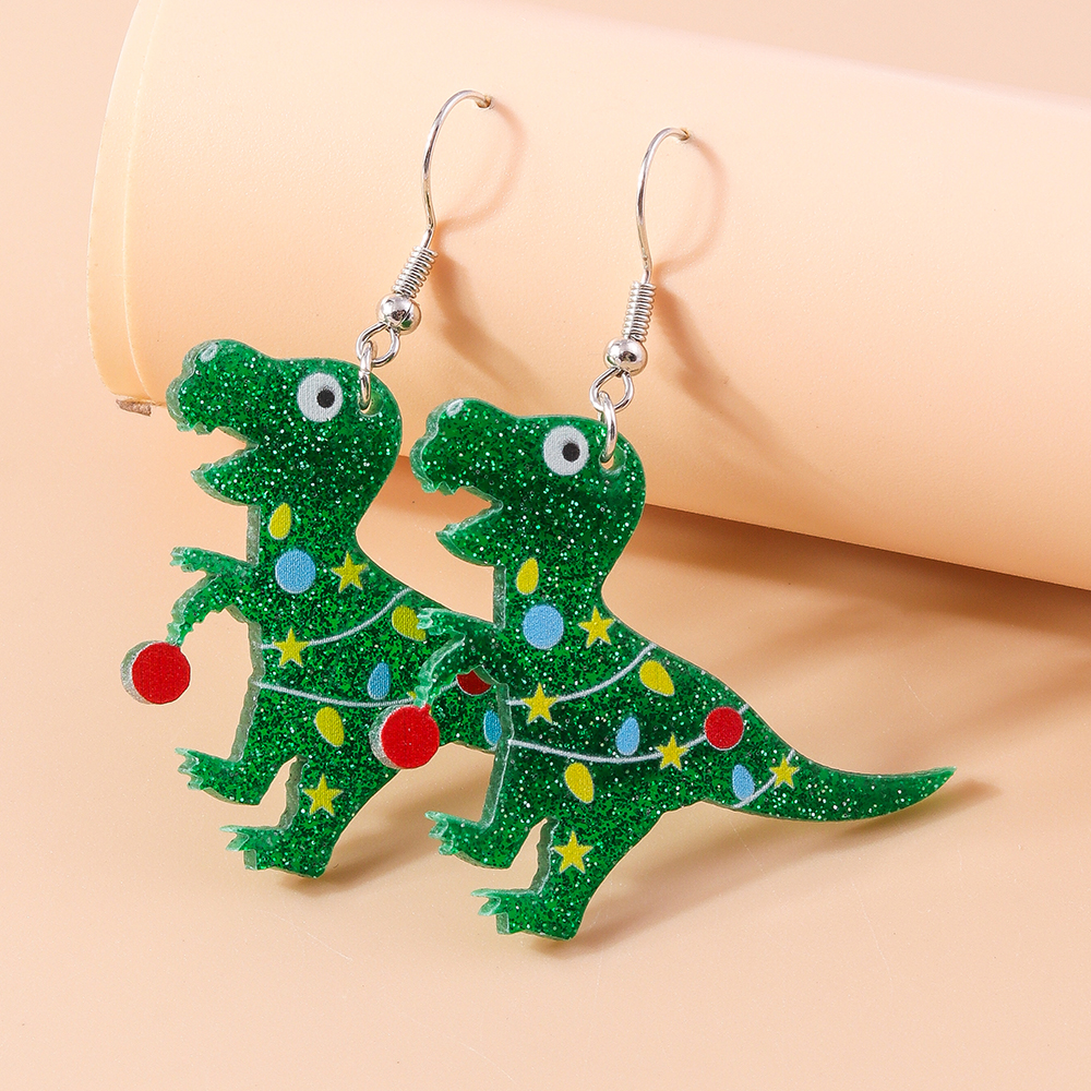 1 Pair Cute Christmas Hat Christmas Tree Dinosaur Zinc Alloy Drop Earrings display picture 5