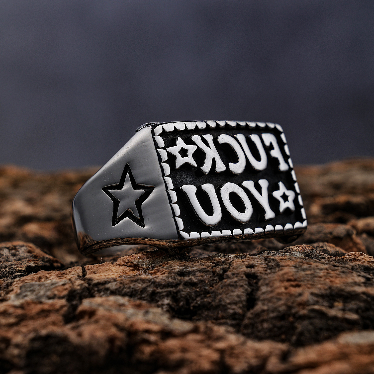 Punk Letter Star 304 Stainless Steel Men'S Wide Band Rings display picture 2