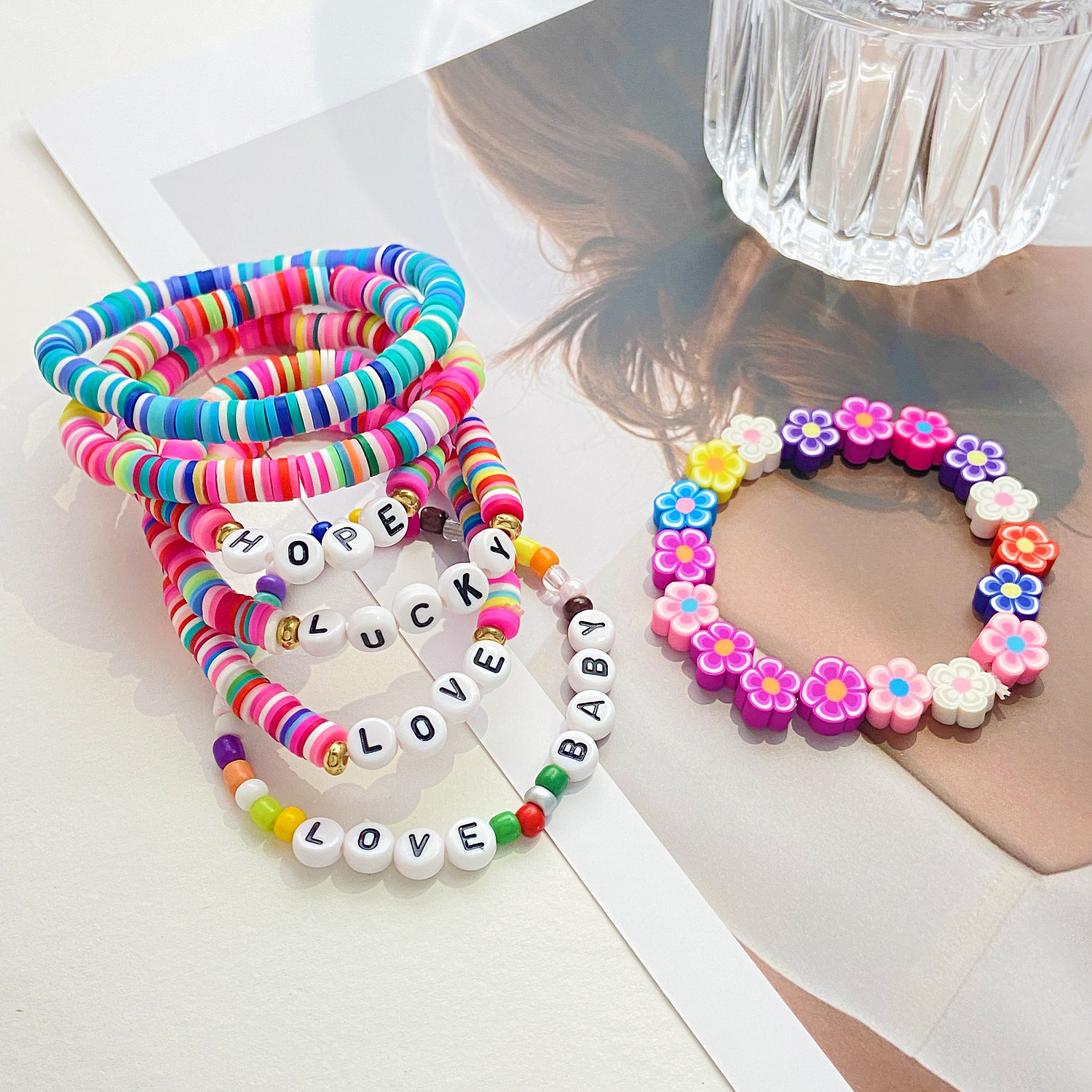 Ethnic Style Simple Style Letter Colorful Flower Beaded Soft Clay Wholesale Bracelets display picture 5