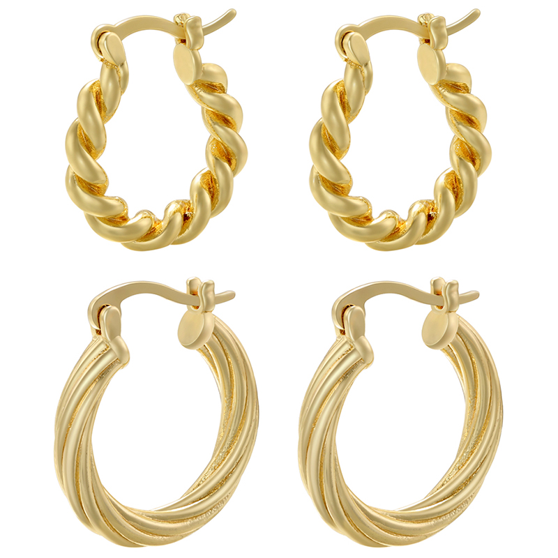 1 Pair Elegant Luxurious Simple Style Twist Plating Hollow Out Copper 18k Gold Plated Hoop Earrings display picture 5