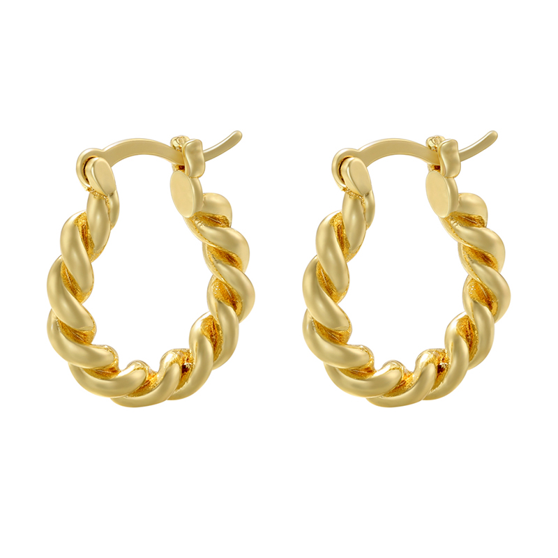 1 Pair Elegant Luxurious Simple Style Twist Plating Hollow Out Copper 18k Gold Plated Hoop Earrings display picture 3