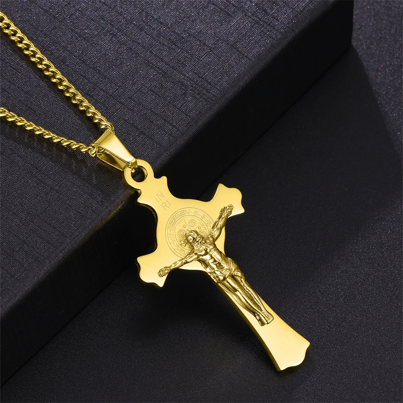 Hip-hop Retro Human Cross Stainless Steel Unisex Pendant Necklace display picture 1