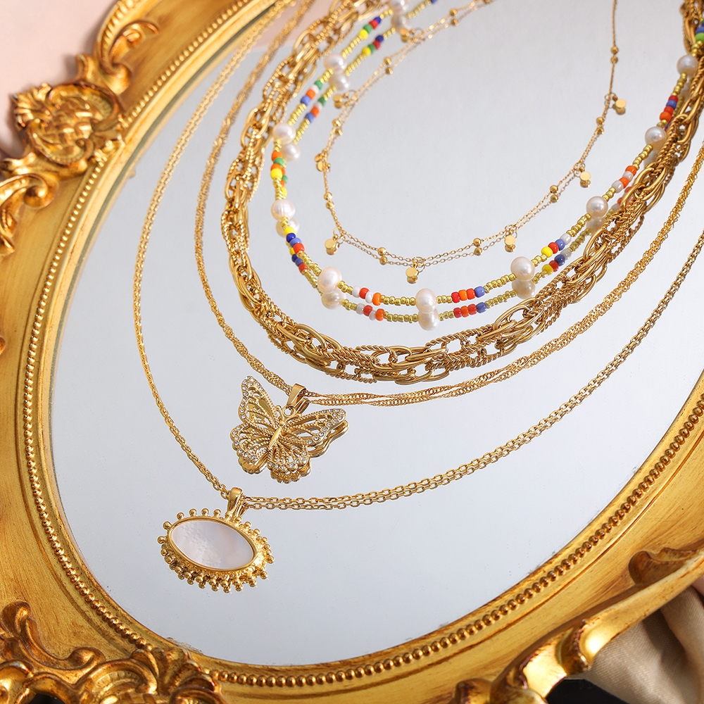 Barocker Stil Ferien Pendeln Geometrisch Schmetterling Titan Stahl Überzug 18 Karat Vergoldet Armbänder Halskette display picture 1