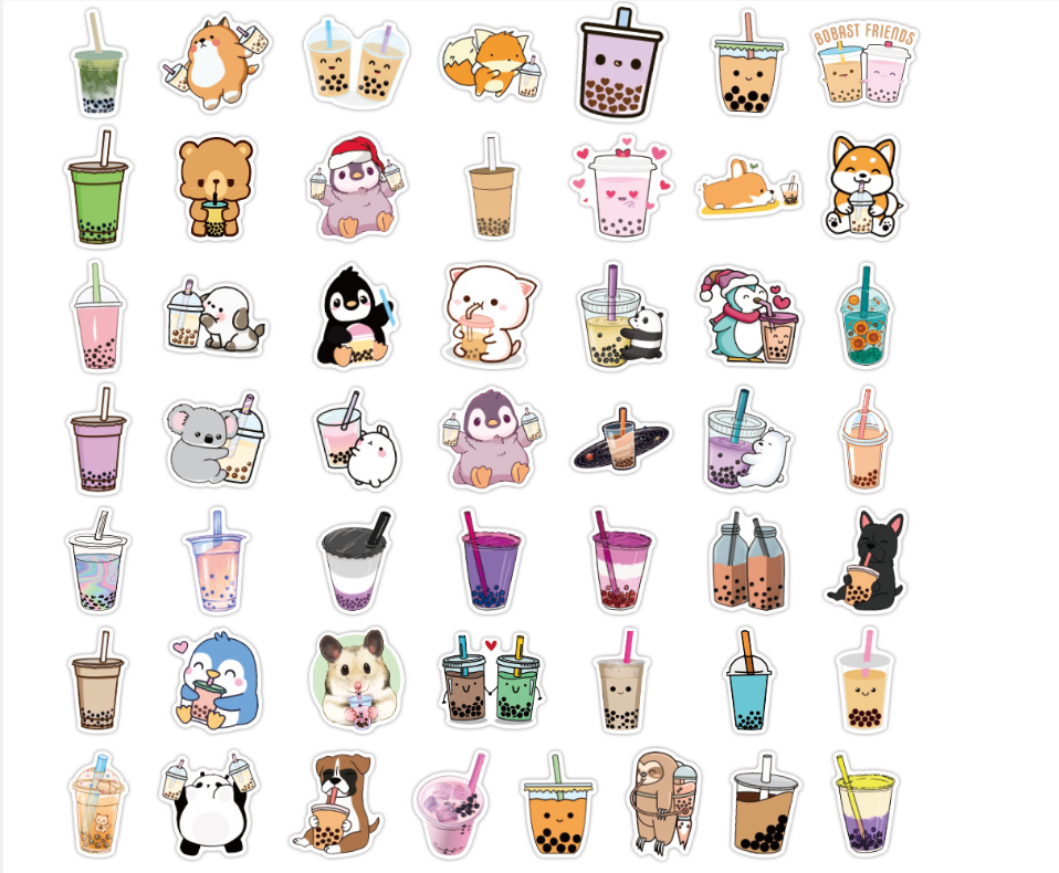 50 Sheets/100 Sheets New Bubble Tea Graffiti Stickers Waterproof Luggage Notebook Scooter Water Cup Stickers display picture 2