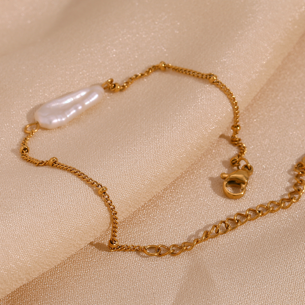 Style Vintage Géométrique Acier Inoxydable Perle Placage Plaqué Or 18k Bracelets Collier display picture 5