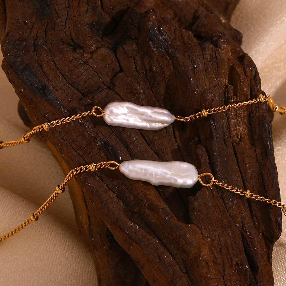 Vintage-stil Geometrisch Rostfreier Stahl Perle Überzug 18 Karat Vergoldet Armbänder Halskette display picture 12