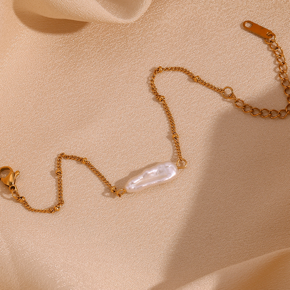 Style Vintage Géométrique Acier Inoxydable Perle Placage Plaqué Or 18k Bracelets Collier display picture 15