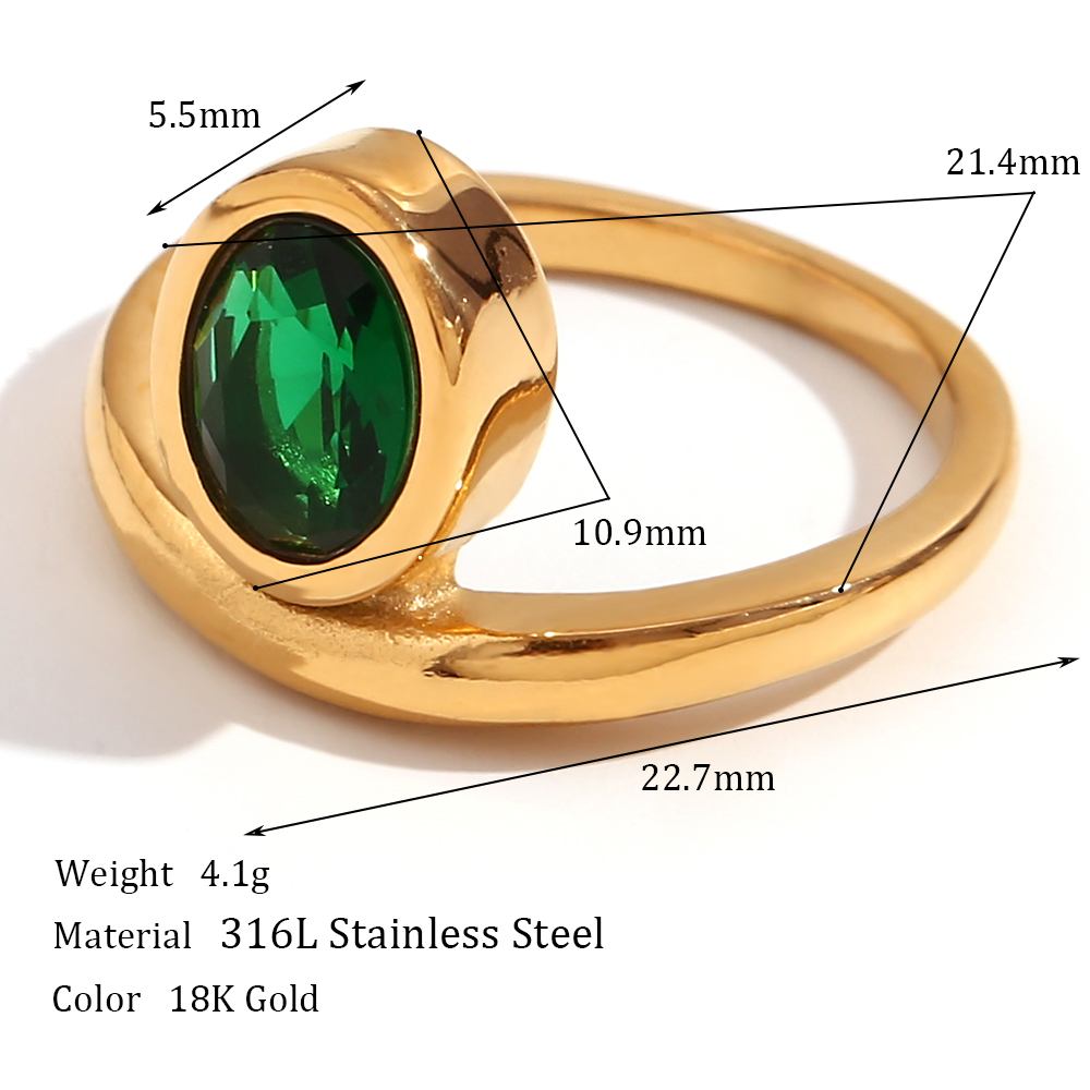 Elegant Vintage Style Classic Style Oval Stainless Steel Plating Inlay Zircon 18k Gold Plated Rings display picture 2