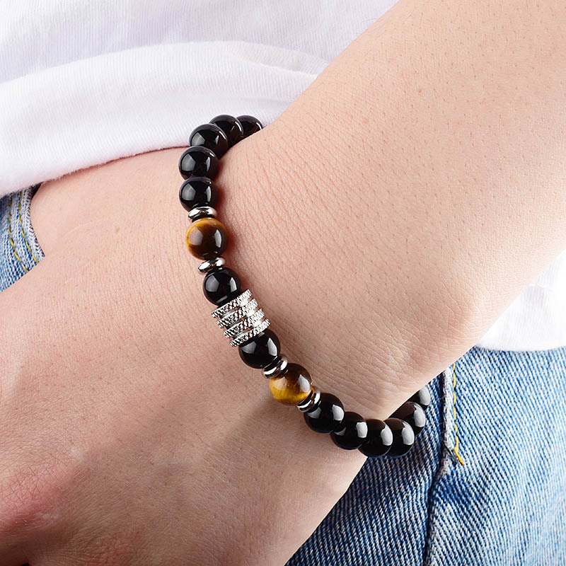 Simple Style Classic Style Round Stainless Steel Natural Stone Glass Chakra Bracelet display picture 1