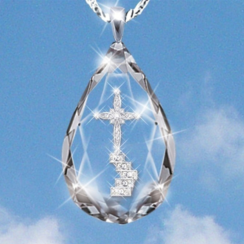 Großhandel Schmuck Einfacher Stil Wassertropfen Legierung Eisen Strasssteine Glas Überzug Inlay Halskette Mit Anhänger display picture 4