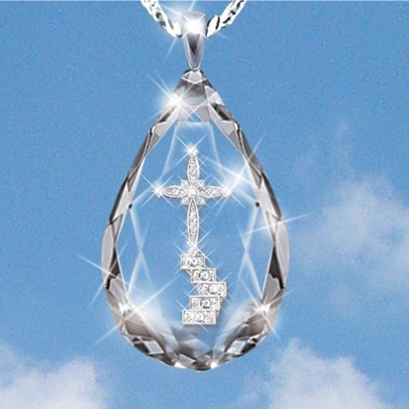 Großhandel Schmuck Einfacher Stil Wassertropfen Legierung Eisen Strasssteine Glas Überzug Inlay Halskette Mit Anhänger display picture 3