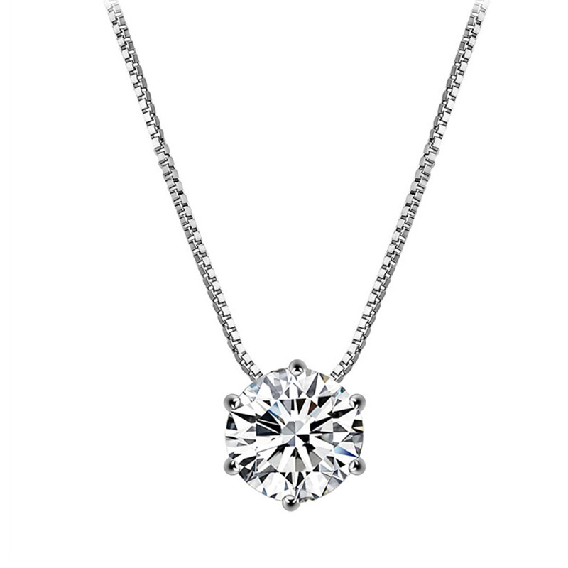 Elegant Round Copper White Gold Plated Zircon Solitaire Necklace In Bulk display picture 4