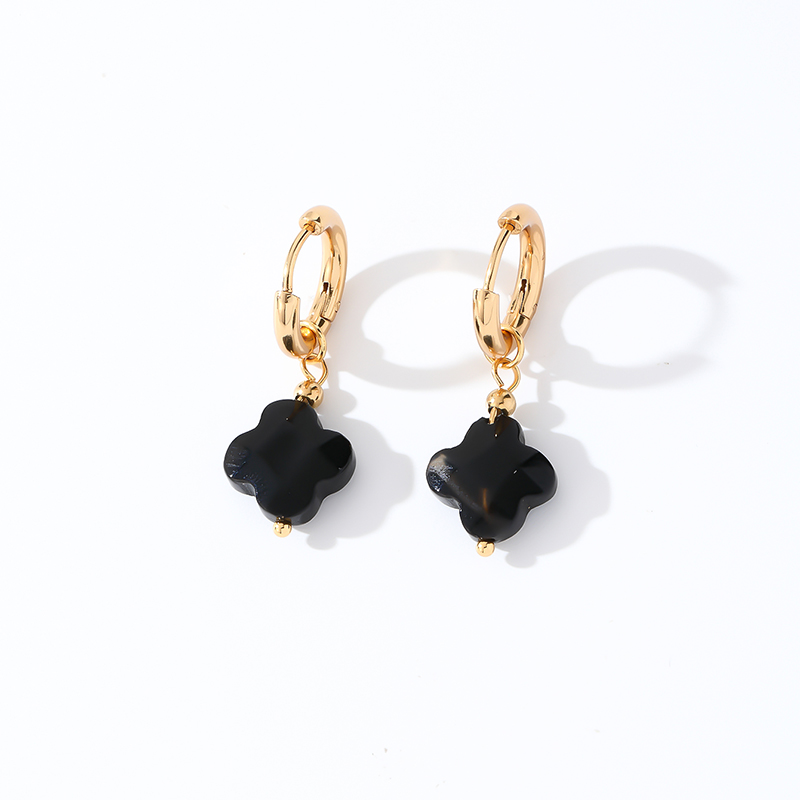 1 Pair Casual Sweet Simple Style Four Leaf Clover Plating 304 Stainless Steel Natural Stone Gold Plated Drop Earrings display picture 5