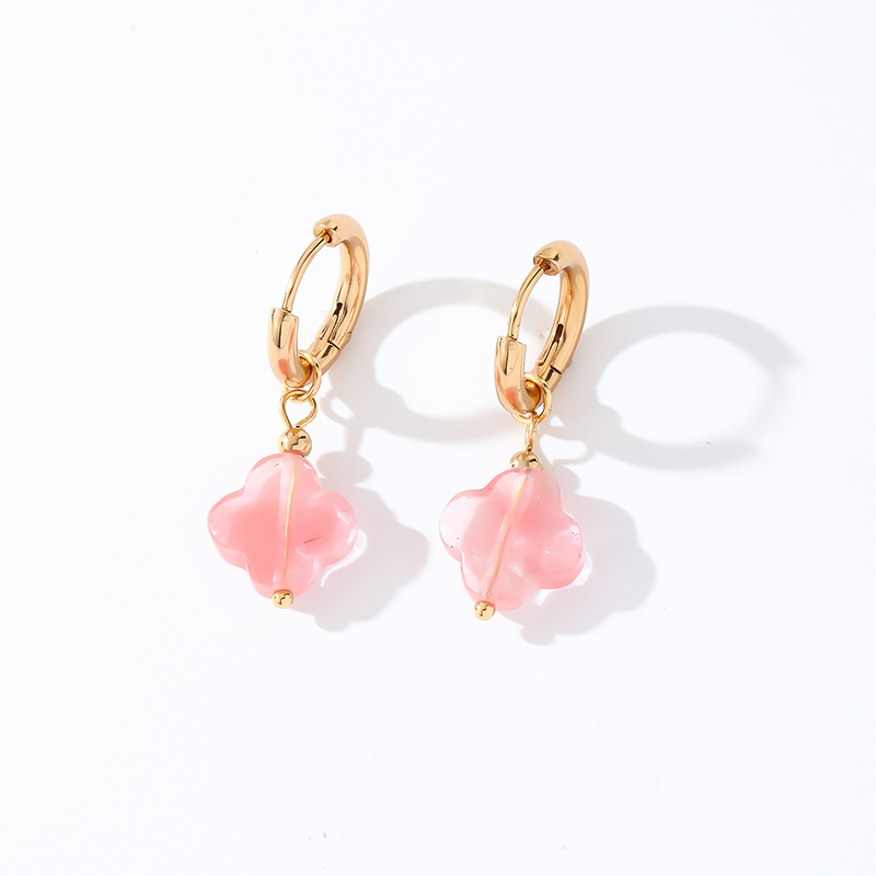 1 Pair Casual Sweet Simple Style Four Leaf Clover Plating 304 Stainless Steel Natural Stone Gold Plated Drop Earrings display picture 7