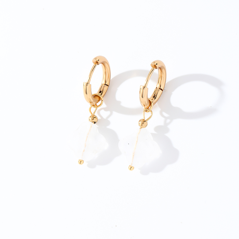 1 Pair Casual Sweet Simple Style Four Leaf Clover Plating 304 Stainless Steel Natural Stone Gold Plated Drop Earrings display picture 16