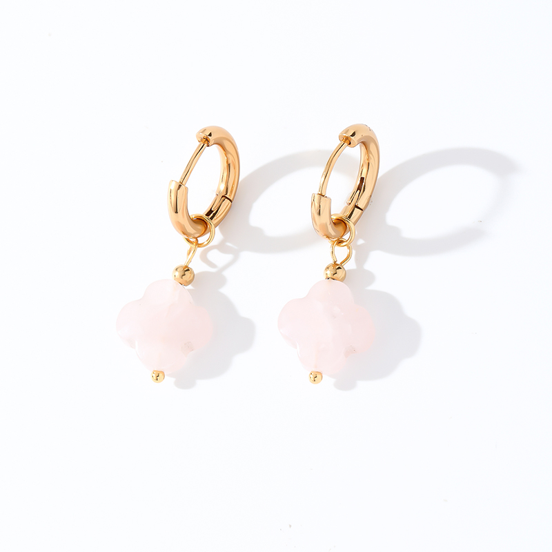 1 Pair Casual Sweet Simple Style Four Leaf Clover Plating 304 Stainless Steel Natural Stone Gold Plated Drop Earrings display picture 15