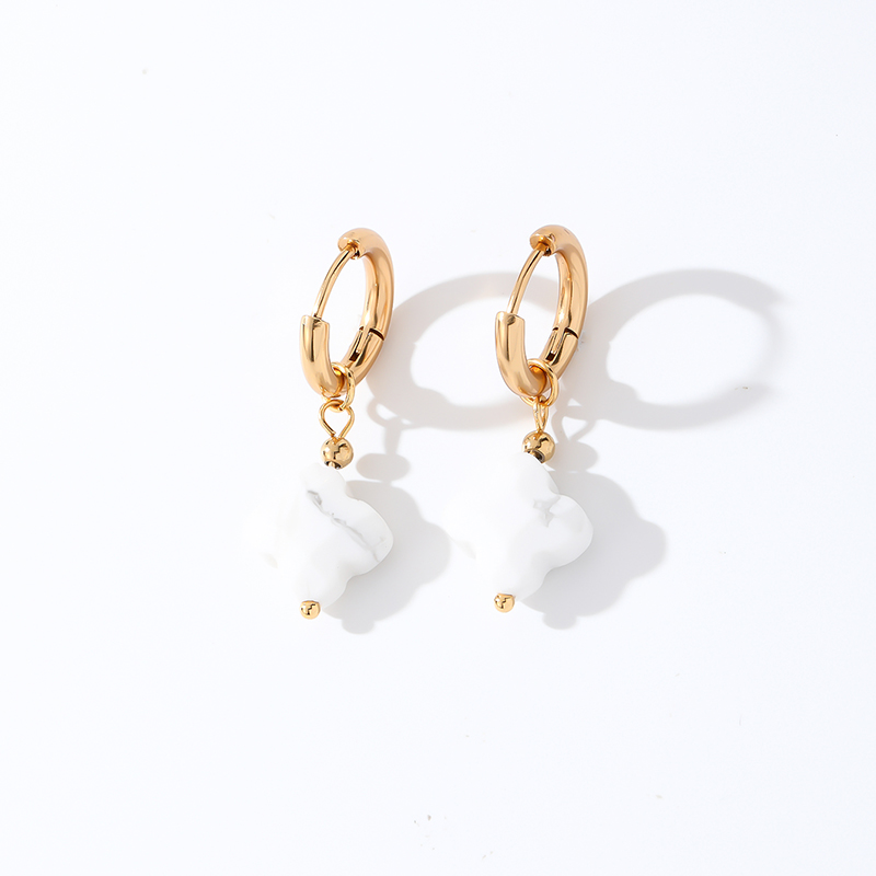 1 Pair Casual Sweet Simple Style Four Leaf Clover Plating 304 Stainless Steel Natural Stone Gold Plated Drop Earrings display picture 12