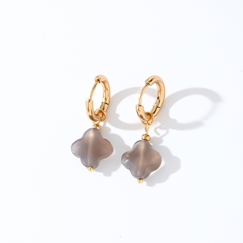 1 Pair Casual Sweet Simple Style Four Leaf Clover Plating 304 Stainless Steel Natural Stone Gold Plated Drop Earrings display picture 2