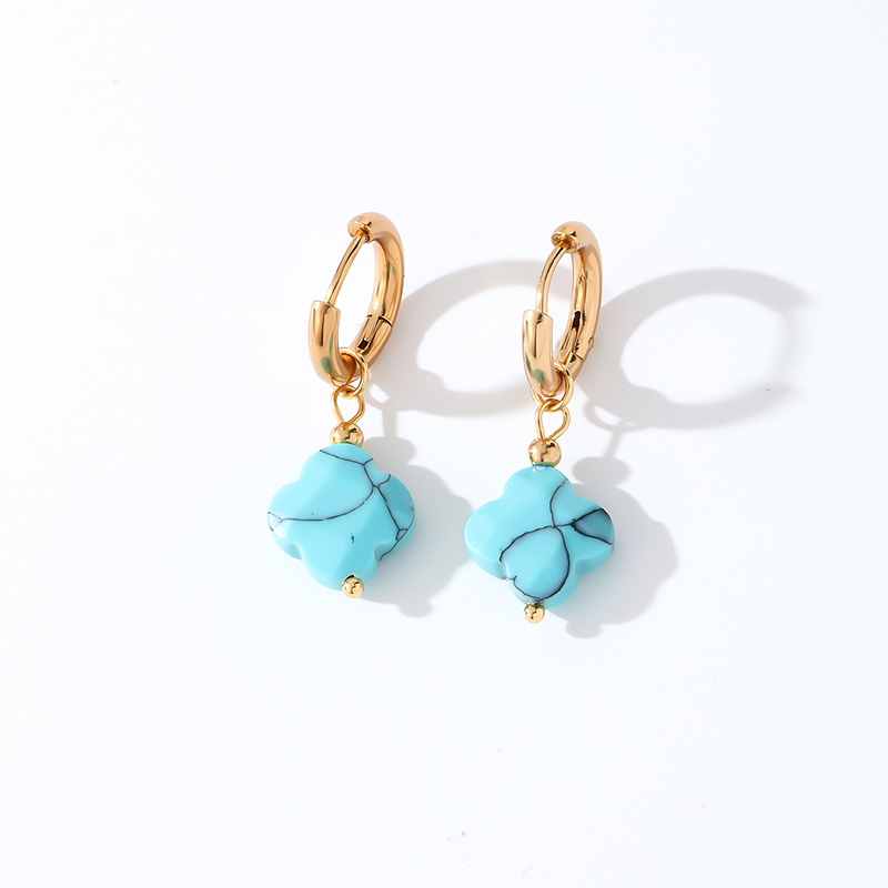 1 Pair Casual Sweet Simple Style Four Leaf Clover Plating 304 Stainless Steel Natural Stone Gold Plated Drop Earrings display picture 1