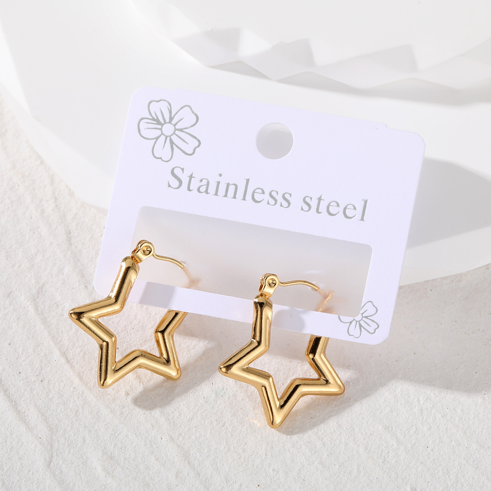 1 Pair Vintage Style Simple Style Classic Style Pentagram Heart Shape Rectangle Stainless Steel Hoop Earrings display picture 6