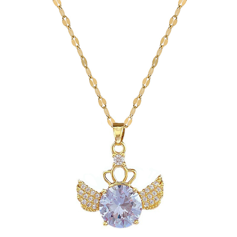 Titanium Steel Copper Romantic Artistic Inlay Wings Artificial Gemstones Pendant Necklace display picture 1