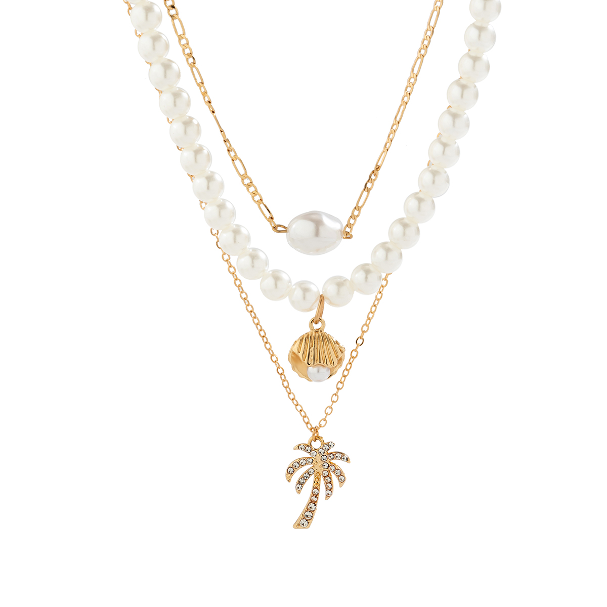 Simple Style Coconut Tree Shell Imitation Pearl Alloy Inlay Rhinestones Women's Necklace display picture 5
