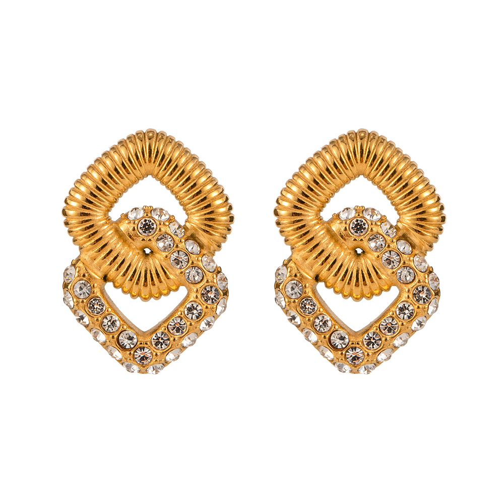 1 Paar Einfacher Stil Rhombus Überzug Inlay Rostfreier Stahl Perle 18 Karat Vergoldet Ohrringe display picture 3