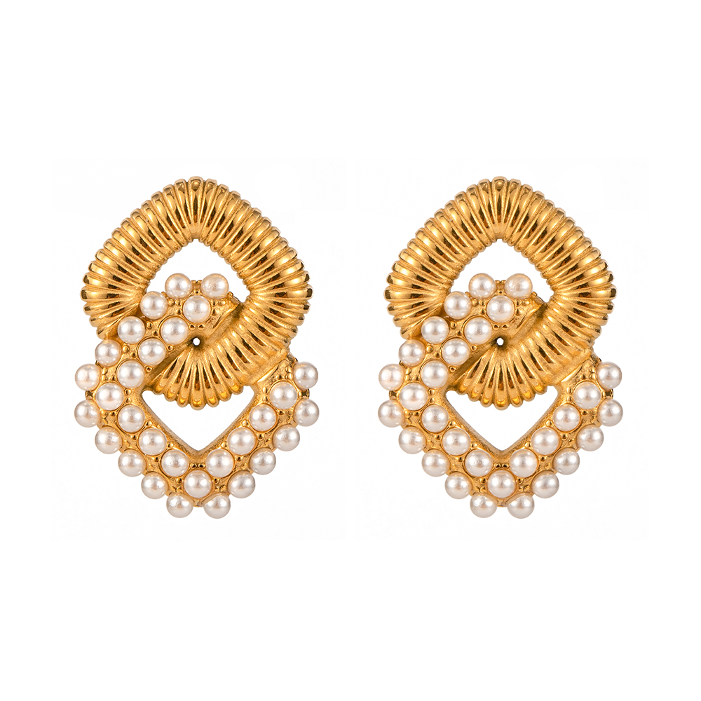 1 Paar Einfacher Stil Rhombus Überzug Inlay Rostfreier Stahl Perle 18 Karat Vergoldet Ohrringe display picture 2