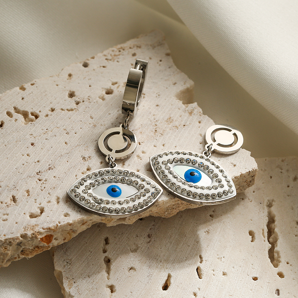 1 Pair Simple Style Streetwear Devil's Eye Plating Inlay Titanium Steel Zircon Drop Earrings display picture 4