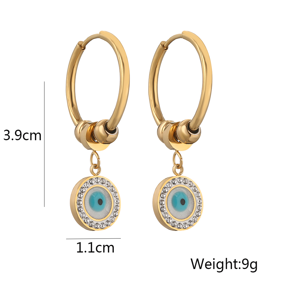 1 Pair Simple Style Streetwear Devil's Eye Plating Inlay Titanium Steel Zircon Drop Earrings display picture 2