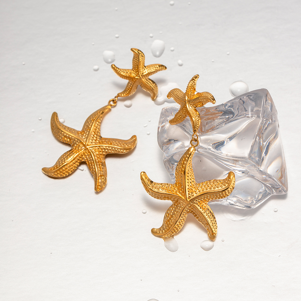 1 Pair Ig Style Vacation Starfish Plating Stainless Steel 18k Gold Plated Drop Earrings display picture 1