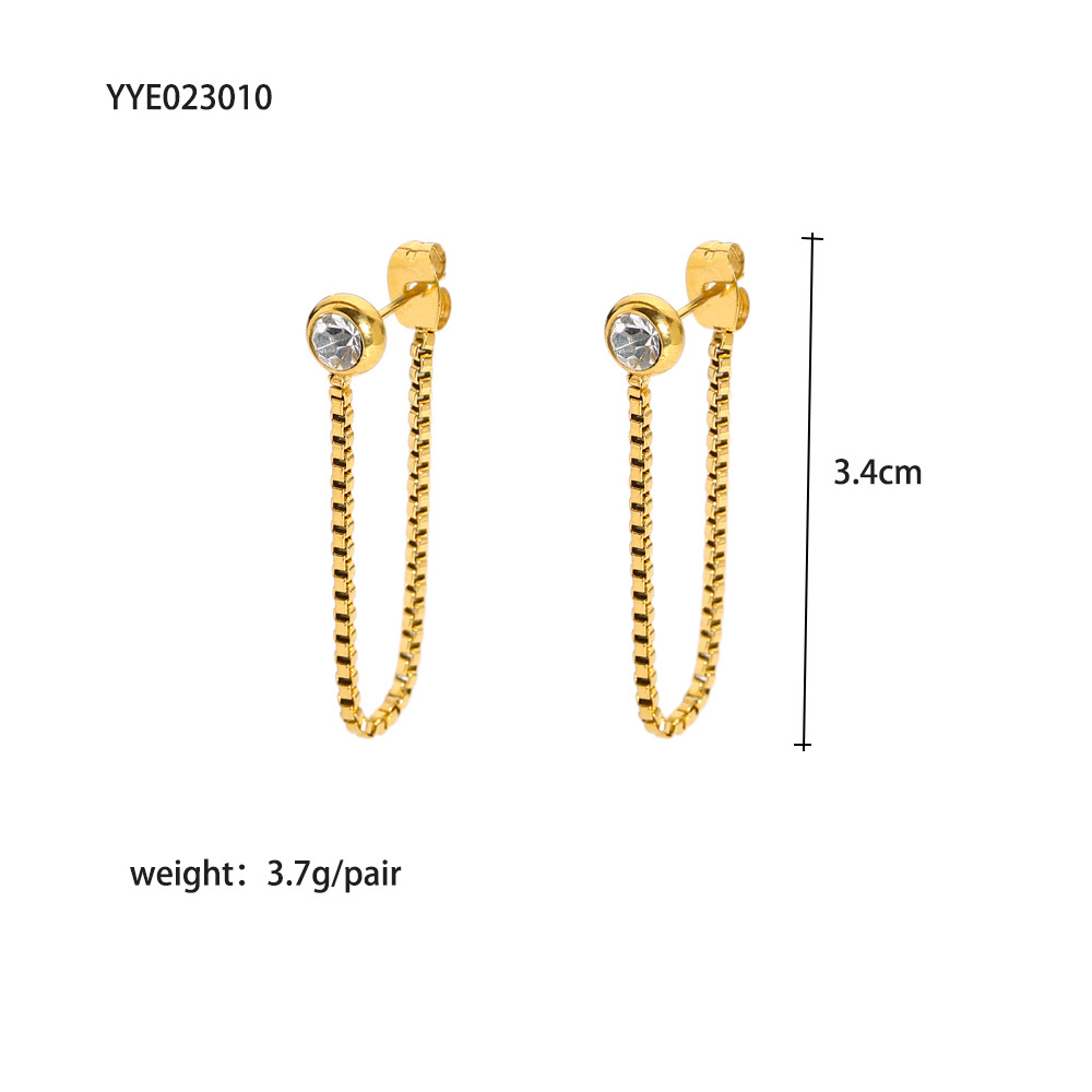1 Pair Simple Style Roman Style Geometric Plating Inlay 201 Stainless Steel Artificial Diamond 18K Gold Plated Drop Earrings display picture 1