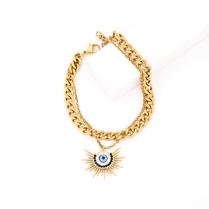 Retro Streetwear Devil's Eye Titanium Steel Inlay Zircon Rings Earrings Necklace display picture 6