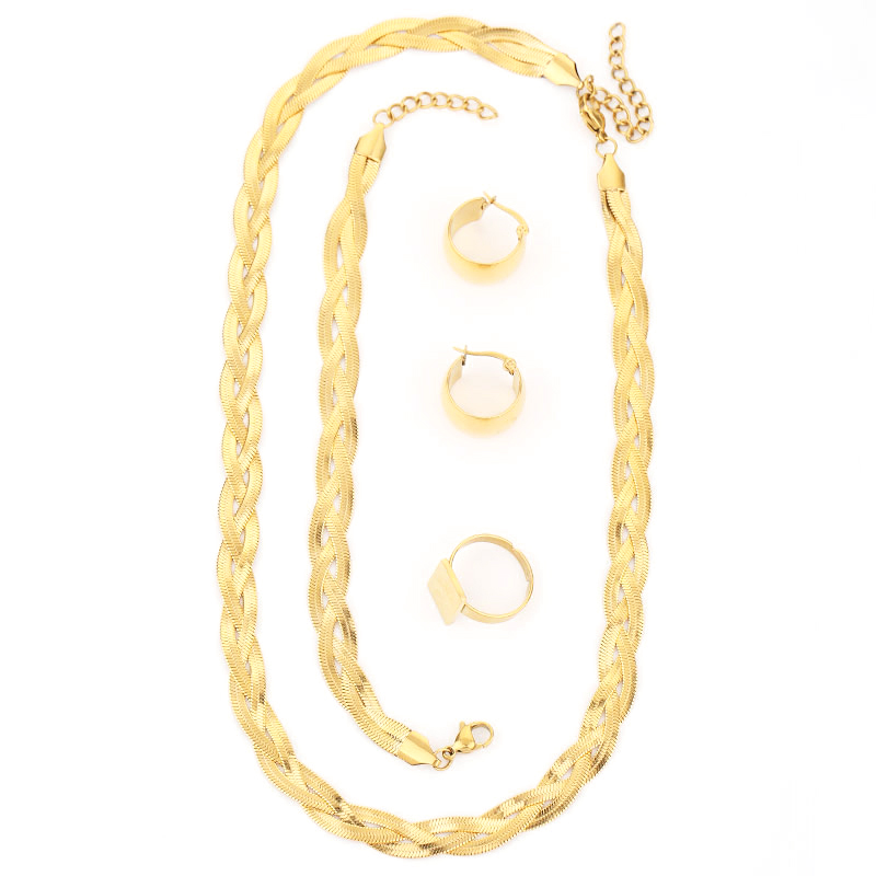 Großhandel Lässig Strassenmode Geometrisch Titan Stahl Ringe Ohrringe Halskette display picture 8
