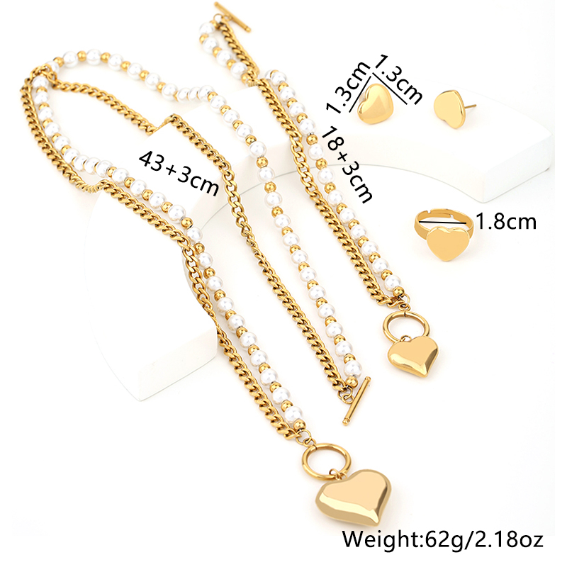 Großhandel Retro Römischer Stil Herzform Titan Stahl Ringe Ohrringe Halskette display picture 11