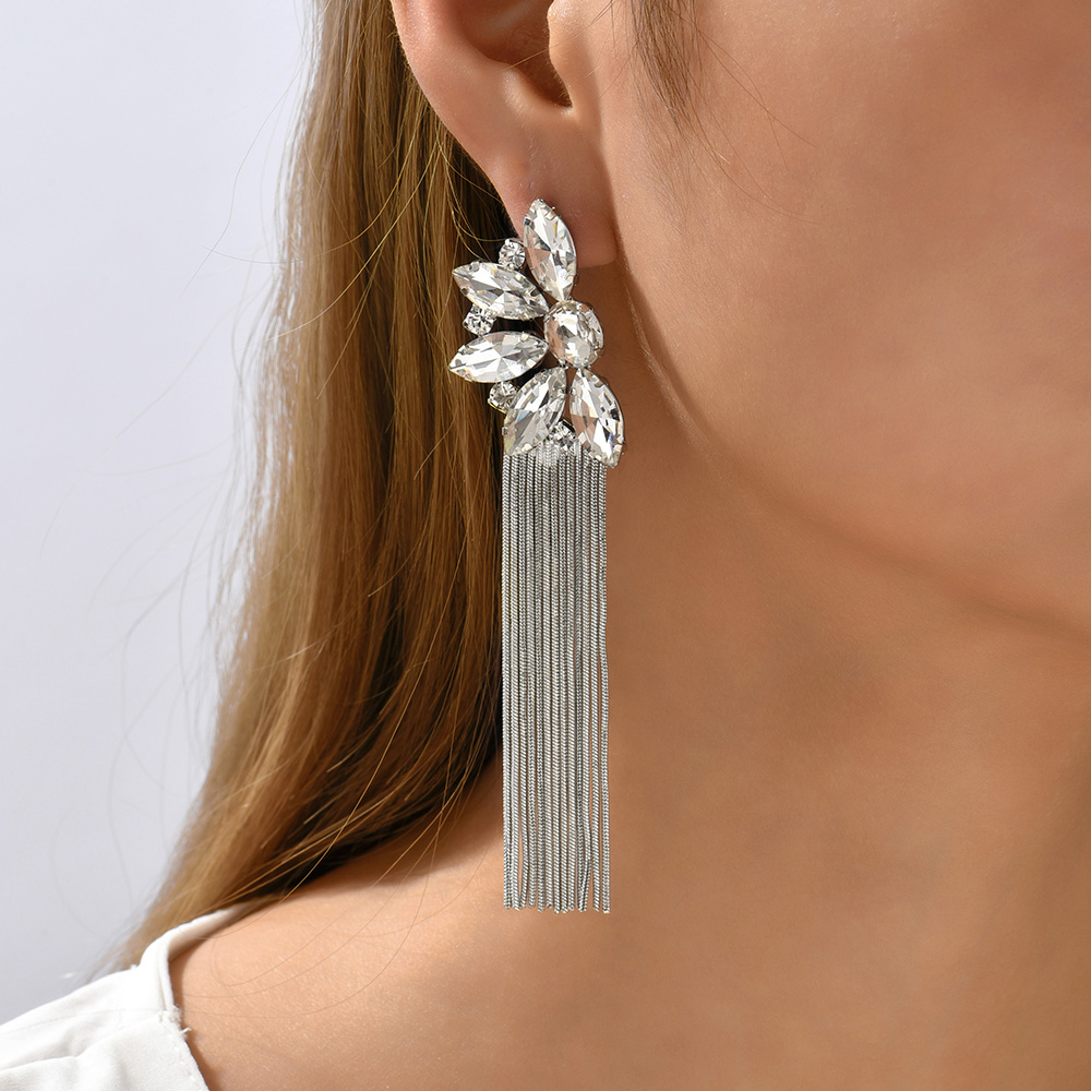 Wholesale Jewelry Retro Exaggerated Oval Tassel Zinc Alloy Glass Plating Inlay Drop Earrings display picture 6